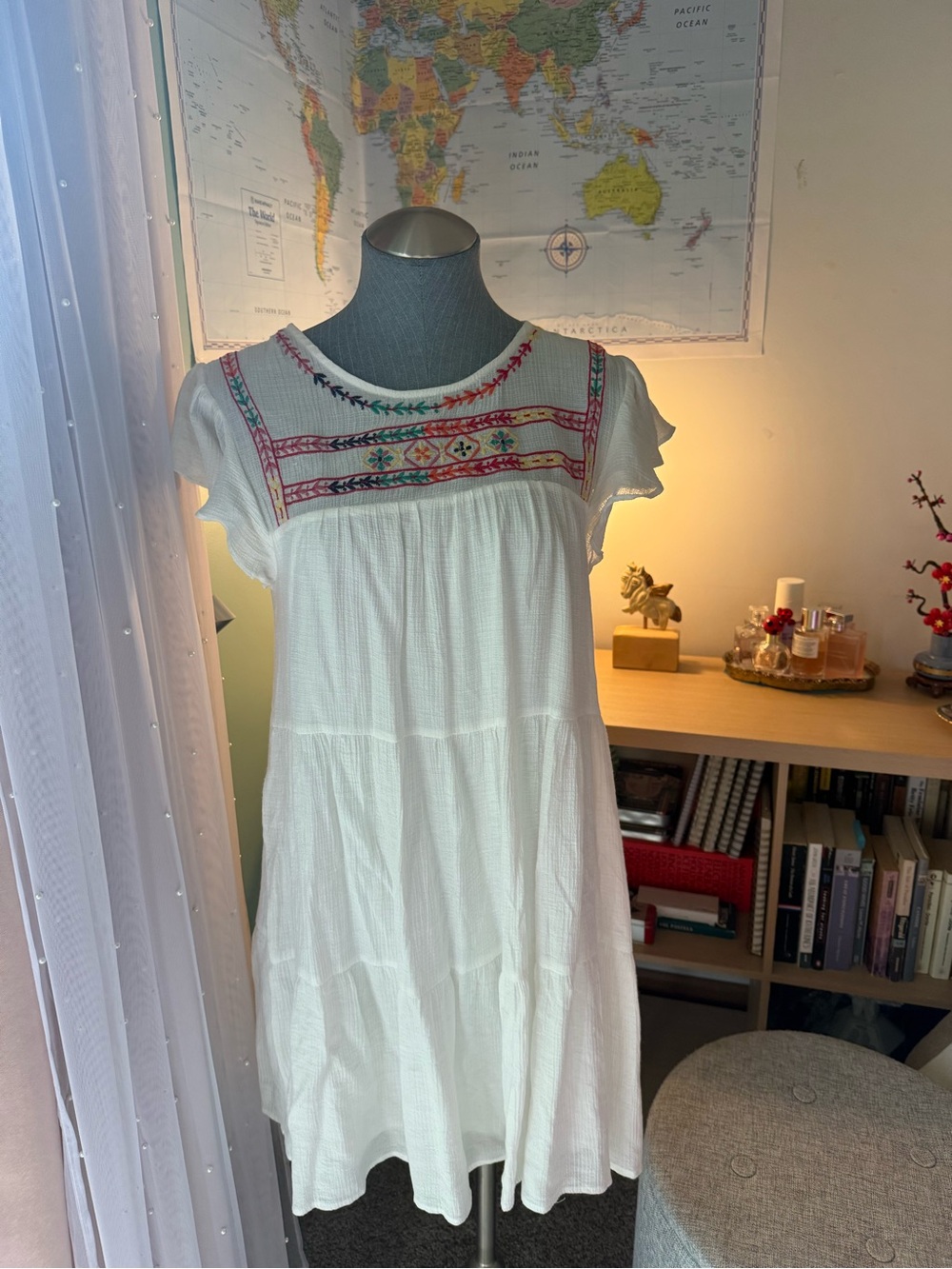 Blu Pepper White Embroidered Cotton Tie-Shoulder Dress